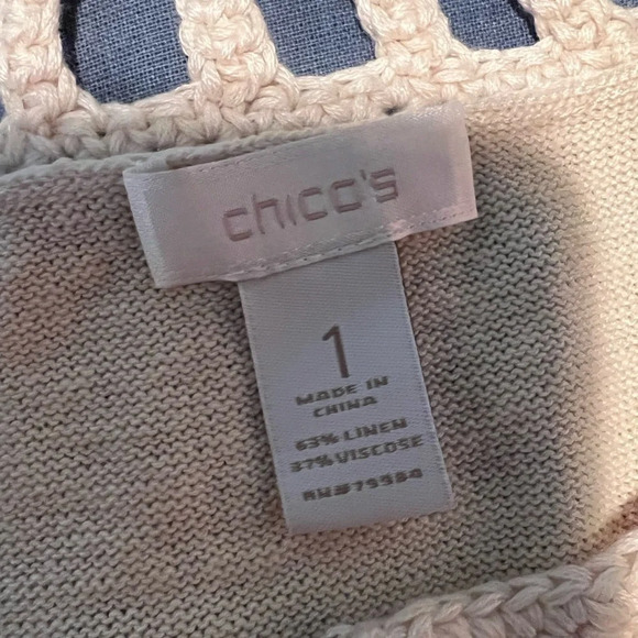 Chicos,1,(US M) Long sleeve front zip open embroidered linen /viscose cardigan - Picture 7 of 8